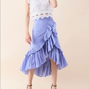 RUFFLE TIERED FRILL HEM SKIRT IN BLUE STRIPES